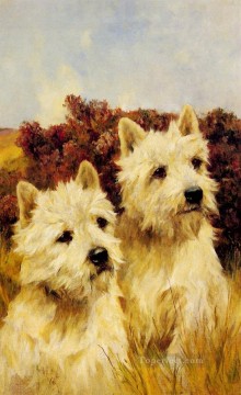 Jacque y Jean Champion Westhighland White Terriers animal Arthur Wardle perro Pinturas al óleo